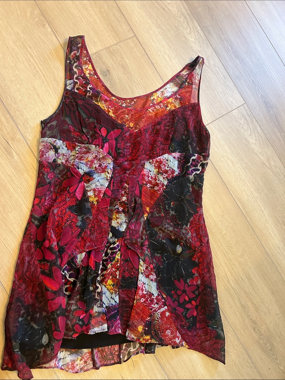 Diane Von Furstenberg Red Multi Floral Patchwork Tank